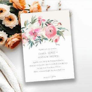 Invitación Elegante Boda floral rosa rosa orquídea acuática