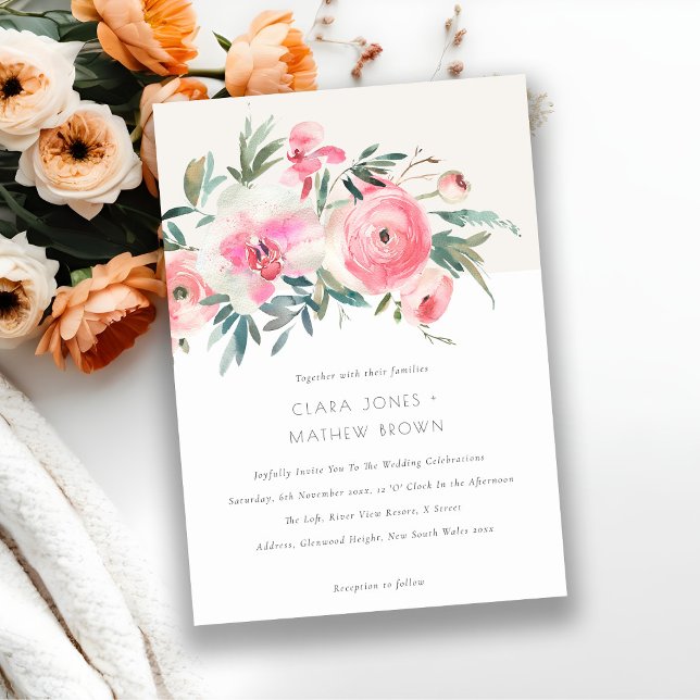 Invitación Elegante Boda floral rosa rosa orquídea acuática (Subido por el creador)