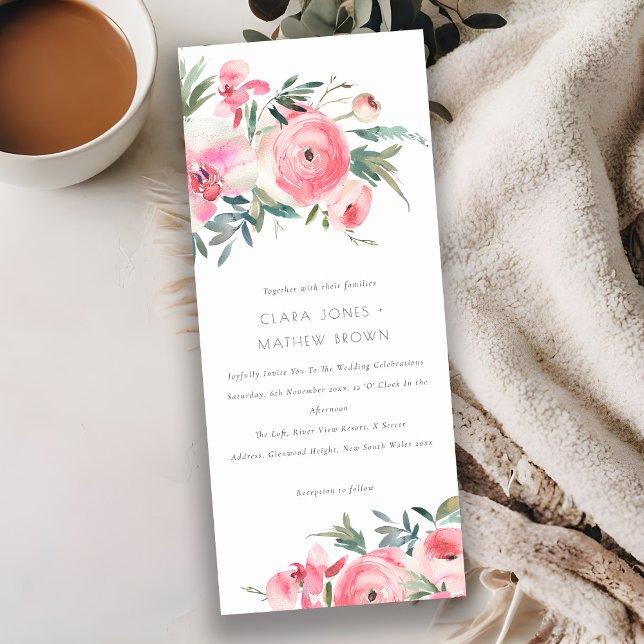 Invitación Elegante Boda floral rosa rosa orquídea acuática (Subido por el creador)
