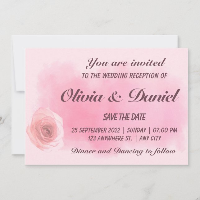 Invitación Elegante boda floral rosa rosa polvoriento (Anverso)