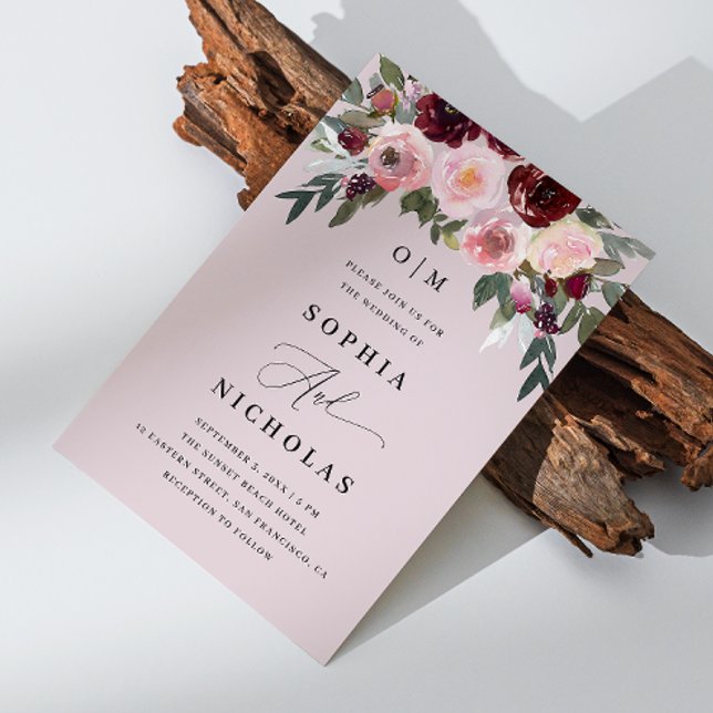 Invitación Elegante boda floral rosa rosa polvoriento pastel (Subido por el creador)
