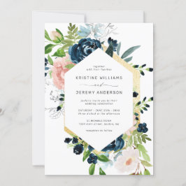 Invitación Elegante Boda floral rosa rosa Rubor azul de la ma