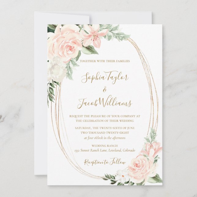 Invitación Elegante Boda floral rosa Rubor (Anverso)