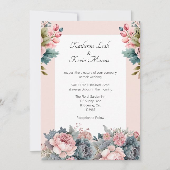 Invitación Elegante Boda floral rosa Rubor (Anverso)