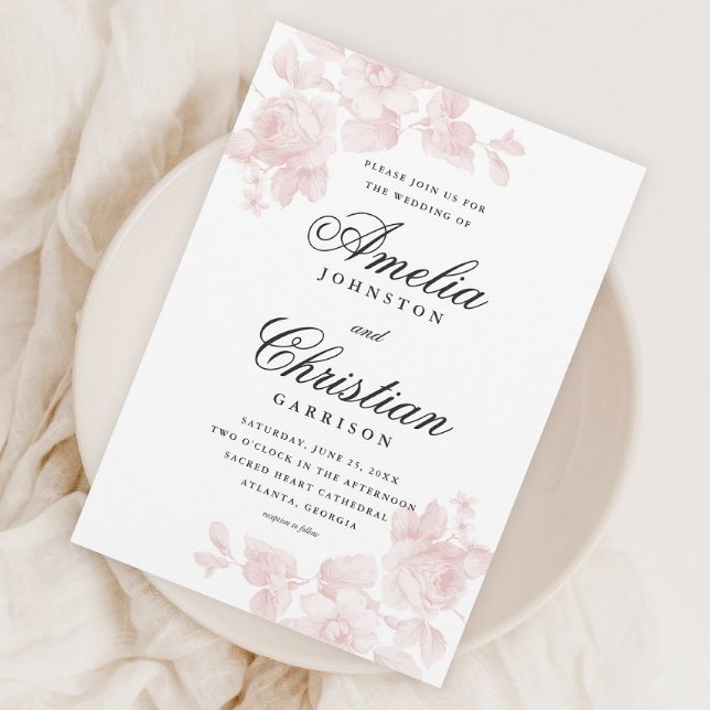 Invitación Elegante Boda floral rosa Rubor (Subido por el creador)