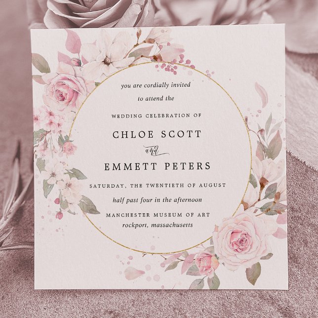 Invitación Elegante Boda floral rosa Rubor (Subido por el creador)