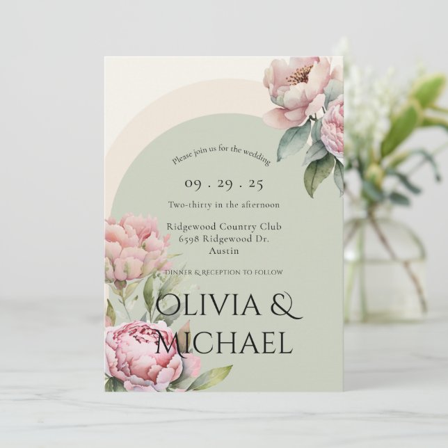 Invitación Elegante Boda floral rosa Rubor (Anverso de pie)