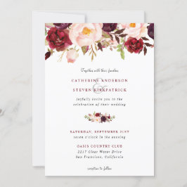 Invitación Elegante Boda floral rosa Rubor de Borgoña