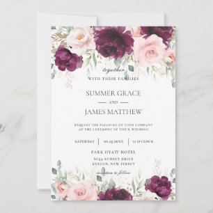 Invitación Elegante Boda floral rosa Rubor de frambuesa oscur