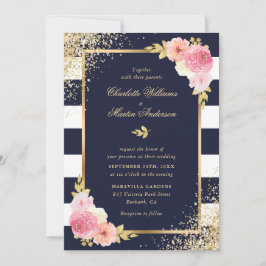 Invitación Elegante Boda floral rosa Rubor de oro blanco de l