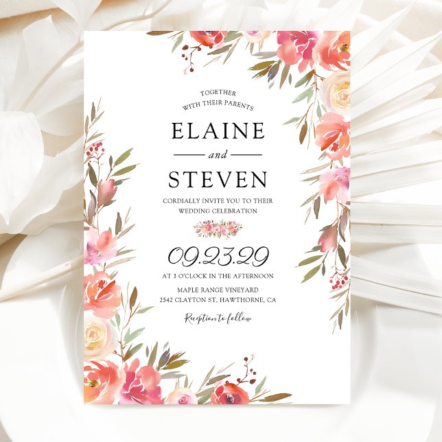 Invitación Elegante Boda floral rosa Salmón (Subido por el creador)