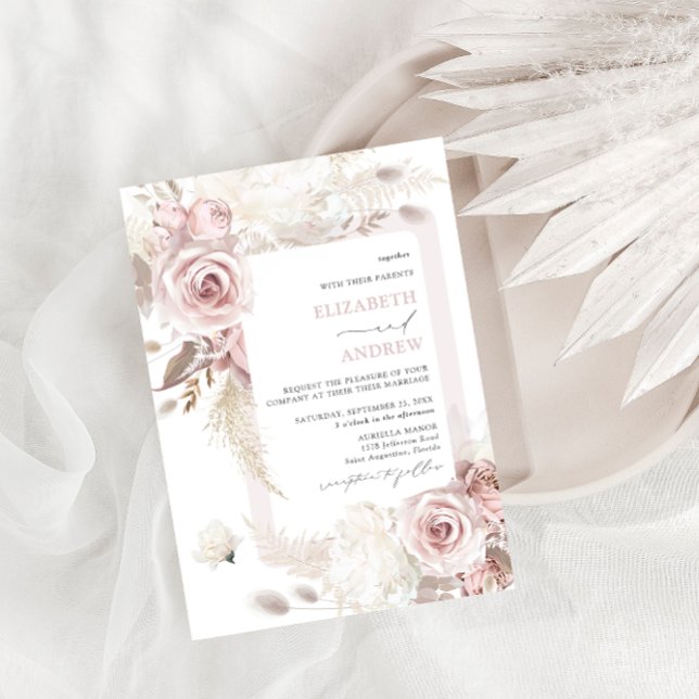 Invitación Elegante Boda floral Rosa turbio de Rubor (Subido por el creador)