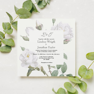 Invitación Elegante Boda floral rosa verde blanco boho