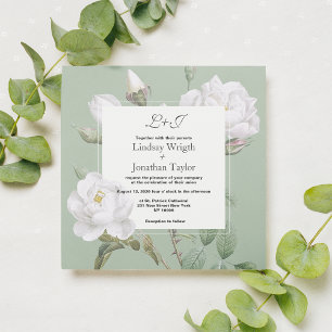 Invitación Elegante Boda floral rosa verde de menta blanca