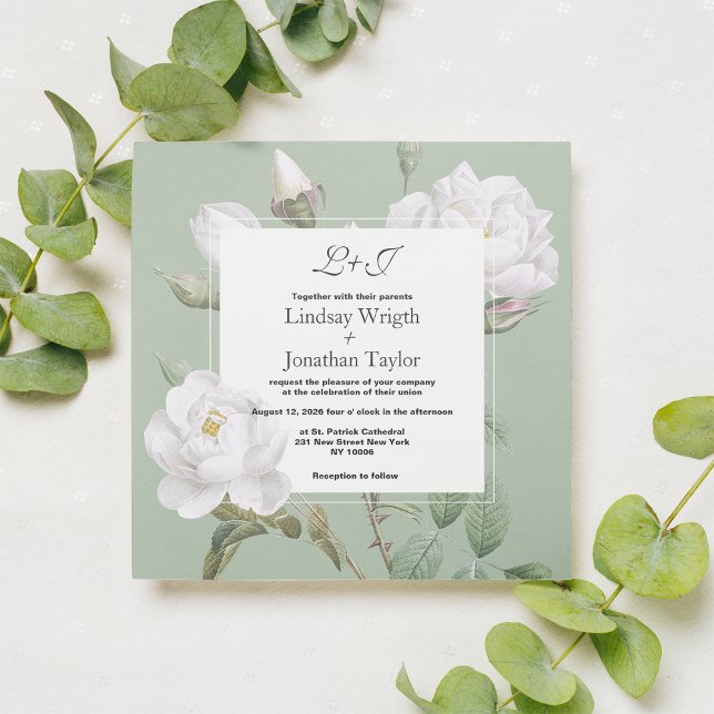 Invitación Elegante Boda floral rosa verde de menta blanca (Elegant boho white mint green rose floral Wedding Invitation )