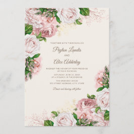 Invitación Elegante boda floral rosa vintage