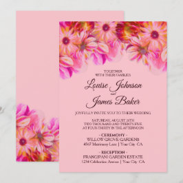 Invitación Elegante Boda floral rosa y amarillo