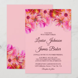 Invitación Elegante Boda floral rosa y amarillo