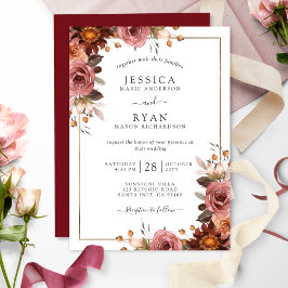 Invitación Elegante Boda floral rosa y borgoñona de Rubor