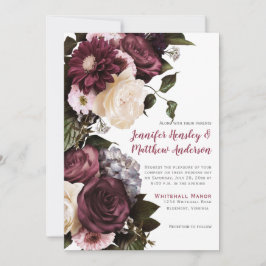 Invitación Elegante Boda floral rosa y borgoñona de Rubor |