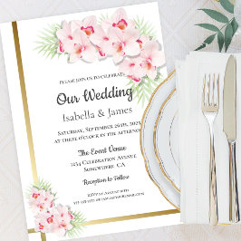 Invitación Elegante Boda floral rosa y dorado