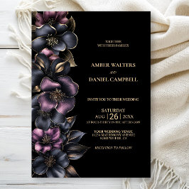 Invitación Elegante Boda floral rosa y gris oscuro