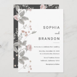 Invitación Elegante Boda floral rosa y gris oscuro de Rubor