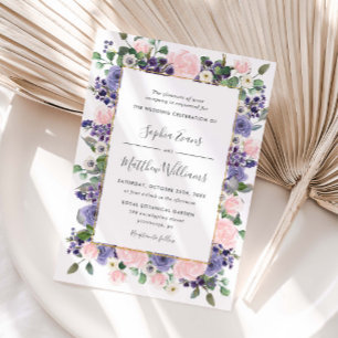 Invitación Elegante Boda Floral Rosa y Lavanda Dorado