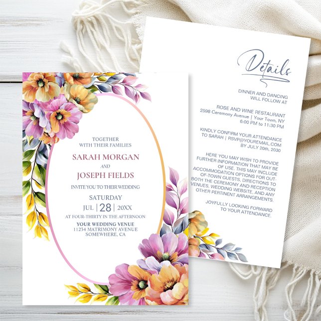 Invitación Elegante Boda floral rosa y Naranja (Subido por el creador)