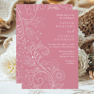 Invitación Elegante Boda floral rosa y turbio