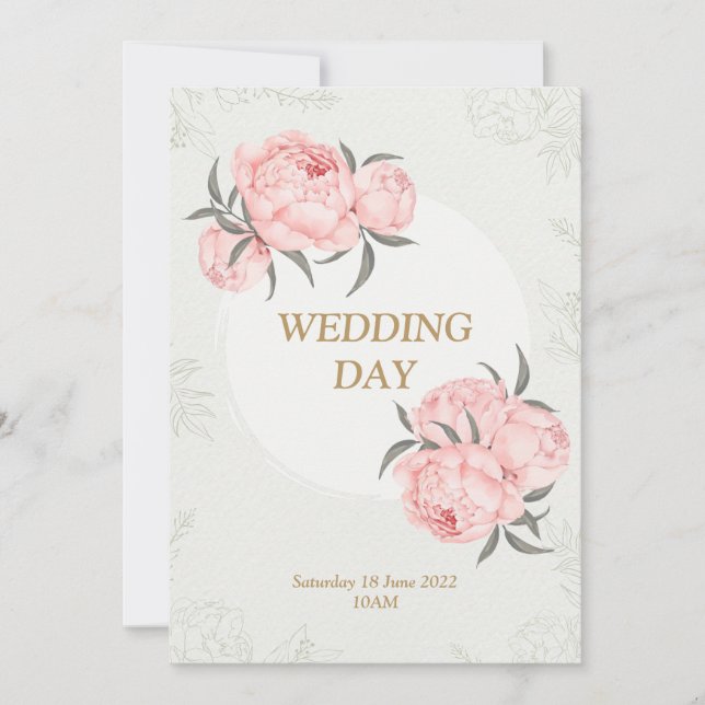 Invitación Elegante Boda floral rosado peolino moderno (Anverso)