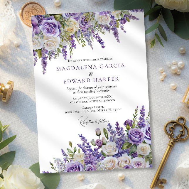 Invitación Elegante Boda Floral Rosas de Lavanda Púrpura Clar (Subido por el creador)