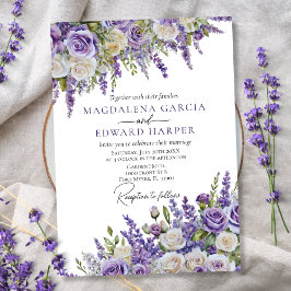 Invitación Elegante Boda Floral Rosas de Lavanda Púrpura Clar