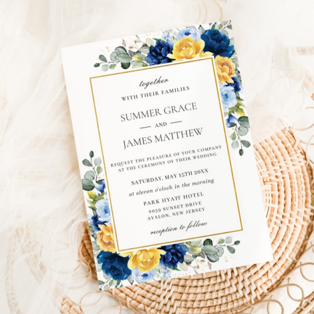 Invitación Elegante Boda floral Royal Dusty Blue Yellow (Subido por el creador)