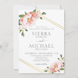 Invitación Elegante Boda floral Rubor color rosa oro geométri