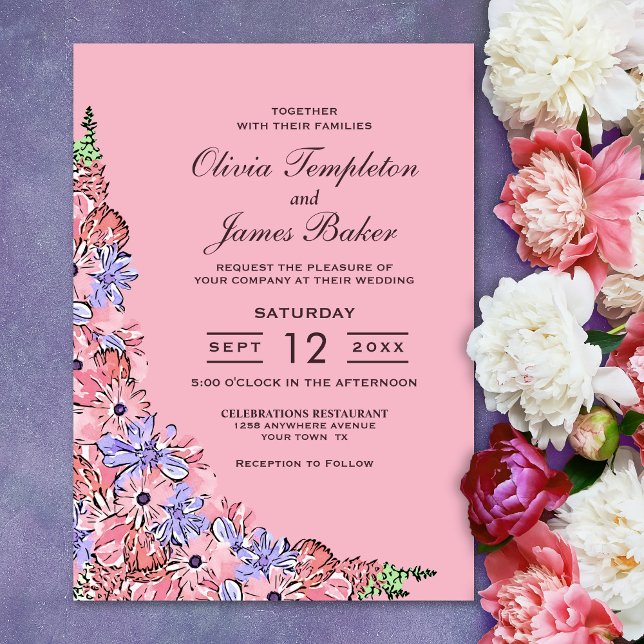 Invitación Elegante Boda floral Rubor de lavanda rosa (Subido por el creador)