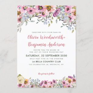 Invitación Elegante Boda floral Rubor de lavanda rosa de colo