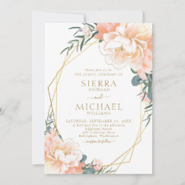 Invitación Elegante Boda floral Rubor Gold Peach Burgundy