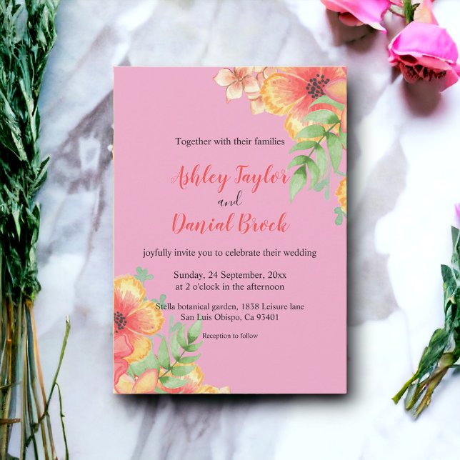 Invitación Elegante Boda floral Rubor Pink Boho Floral (Subido por el creador)