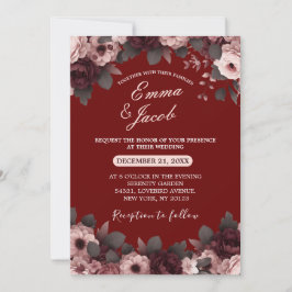 Invitación Elegante Boda floral Rubor Pink Burgundy Boho