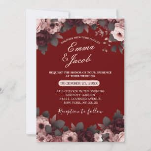 Invitación Elegante Boda floral Rubor Pink Burgundy Boho