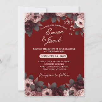 Invitación Elegante Boda floral Rubor Pink Burgundy Boho