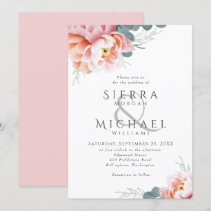 Invitación Elegante Boda floral Rubor Pink Peony Greenery
