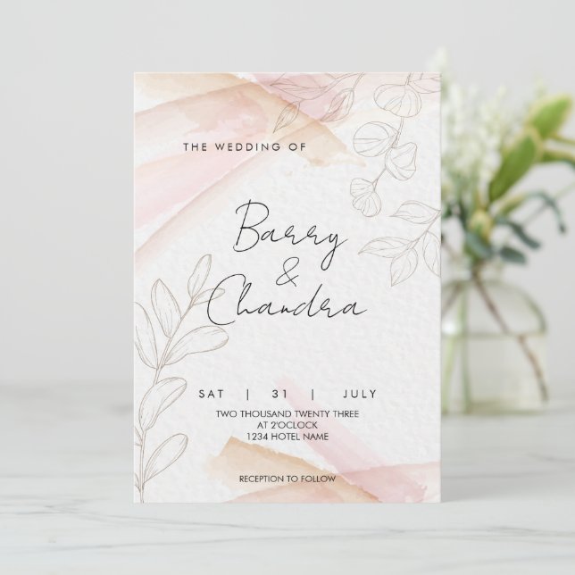 Invitación Elegante Boda floral Rubor rosa (Anverso de pie)