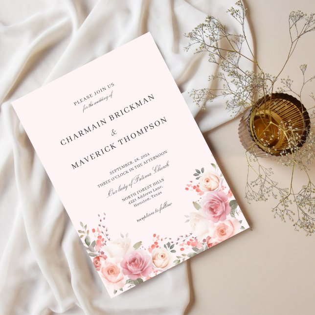 Invitación Elegante Boda floral Rubor rosa (Subido por el creador)