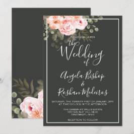 Invitación Elegante Boda floral Rubor rosa botánico moderno