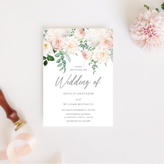 Invitación Elegante Boda floral Rubor y marfil blanco (Subido por el creador)