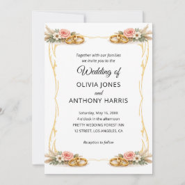 Invitación Elegante Boda Floral Rústica Geométrica de Oro
