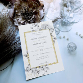 Invitación Elegante Boda floral Rústico de Oro Blanco Negro