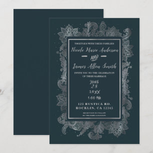 Invitación Elegante Boda floral Rústico Misty Blue & Silver